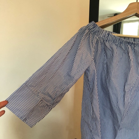 Zara off the shoulder poplin blouse - white/blue - Picture 7 of 15